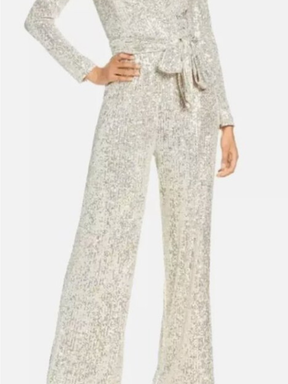 Eliza J Silver Sequin Wide-Leg Jumpsuit